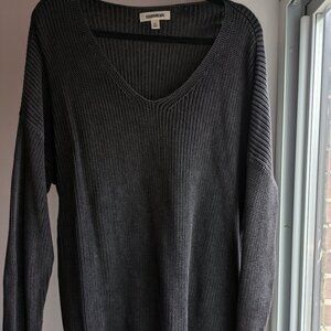 Goodthreads Charcoal Gray Deep V Cotton Textured Knit Sweater
